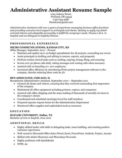 administrative assistant responsibilities resume