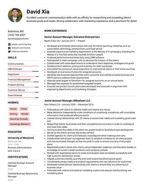 example of account manager resume