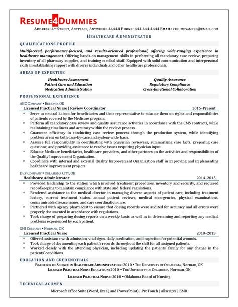 healthcare administration resume example