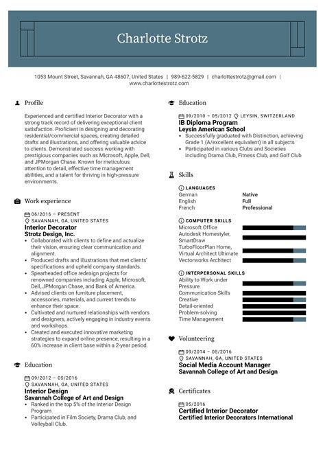 interior decorator resume examples