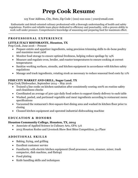 job description of a prep cook for resume