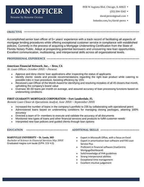 loan officer resume template