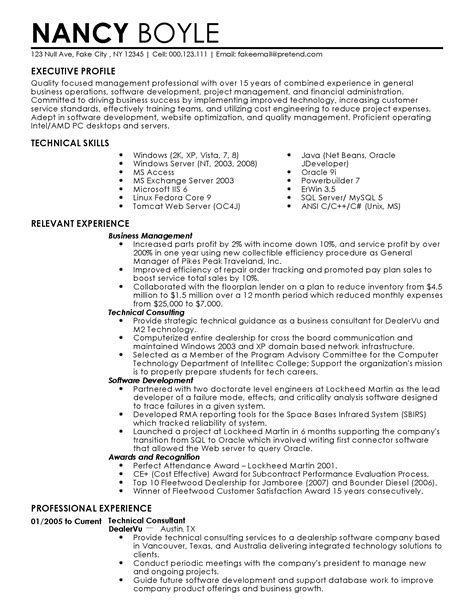 management experience in resume