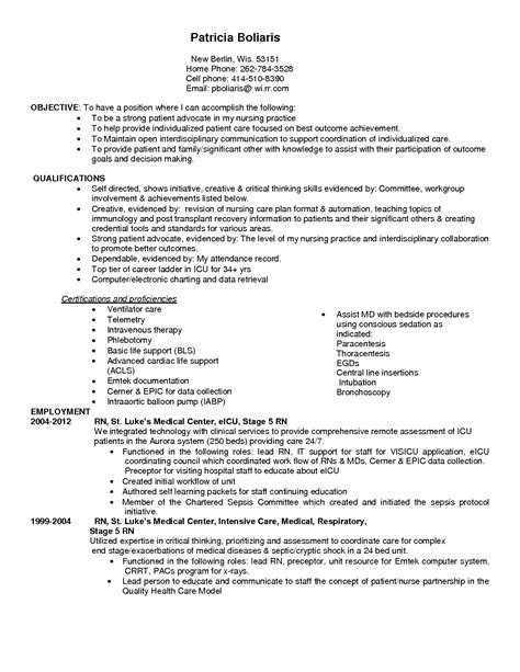 nursing resume critical care