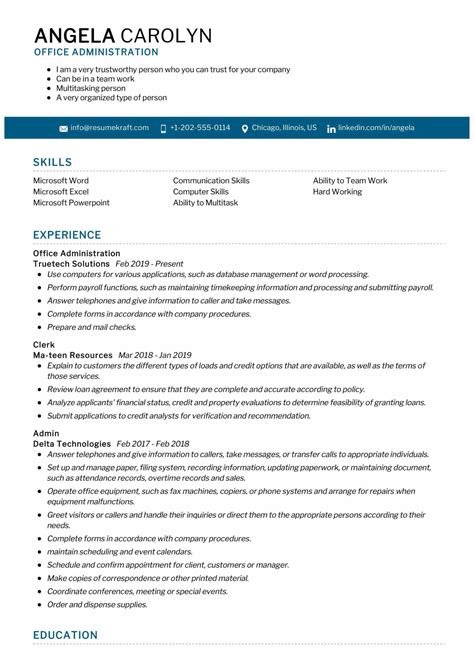 office admin resume format