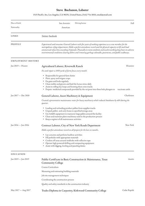 resume examples general labor