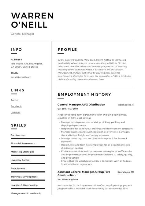 resume examples general manager