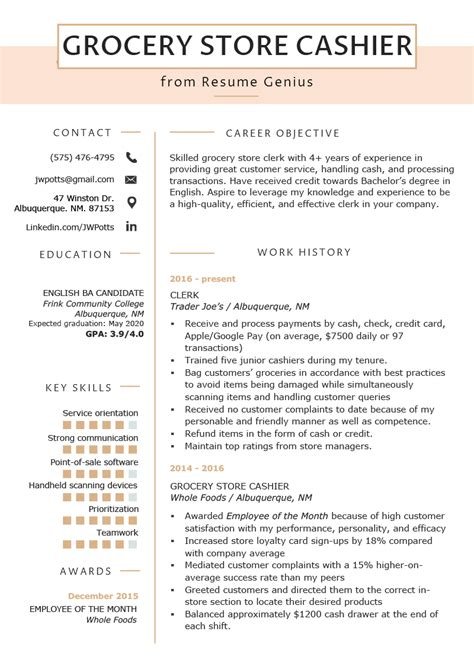 resume examples grocery store