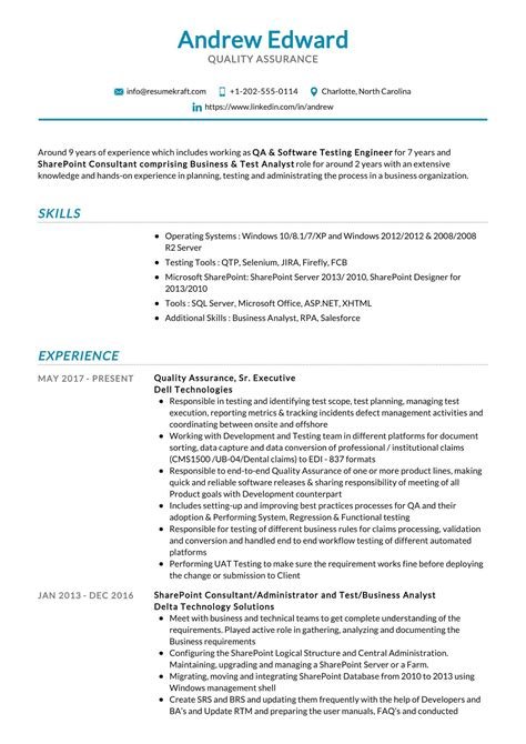 resume examples quality assurance