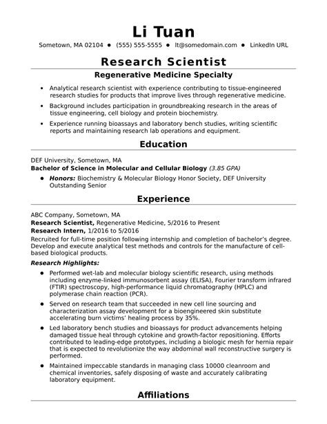 resume examples scientist