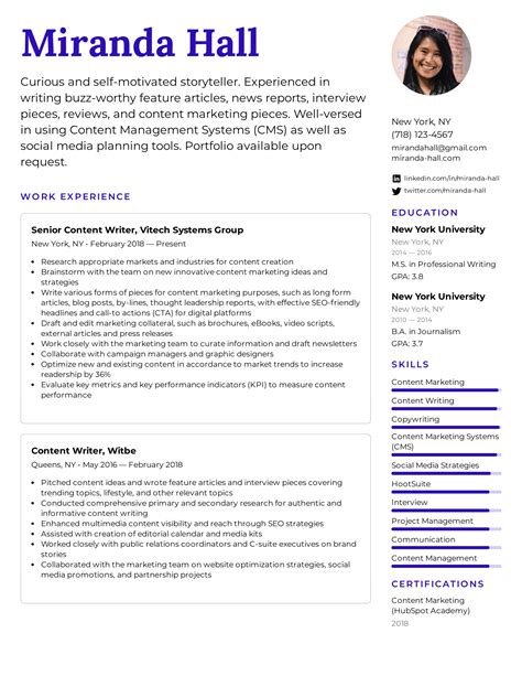 resume for content writing