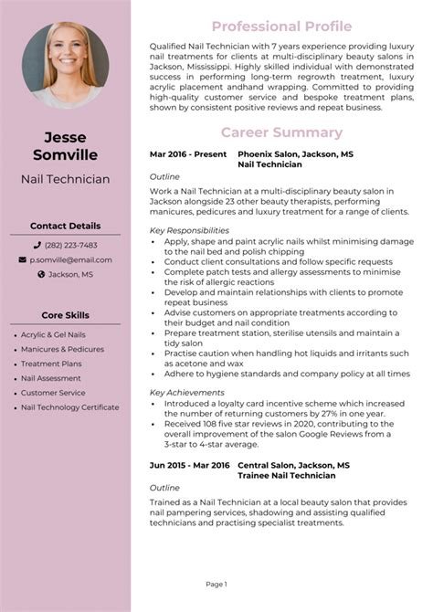 resume nail technician examples