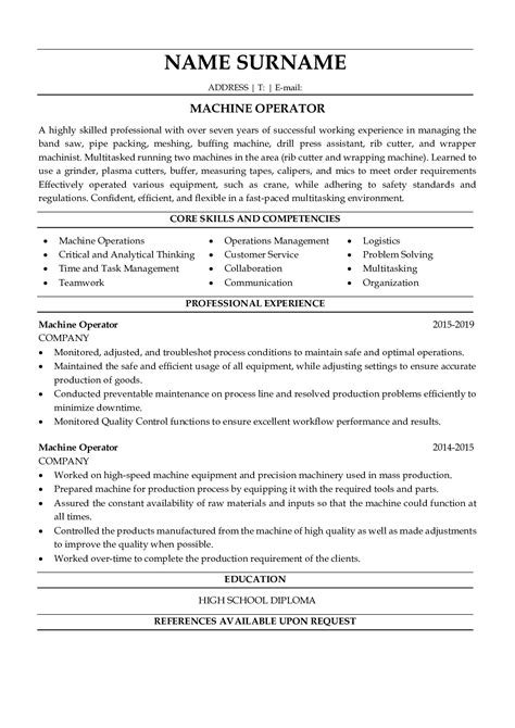 resume skills for machine operator