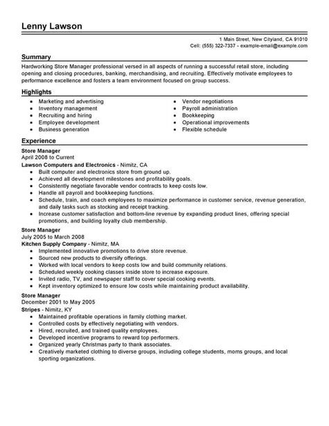 store manager resume job description